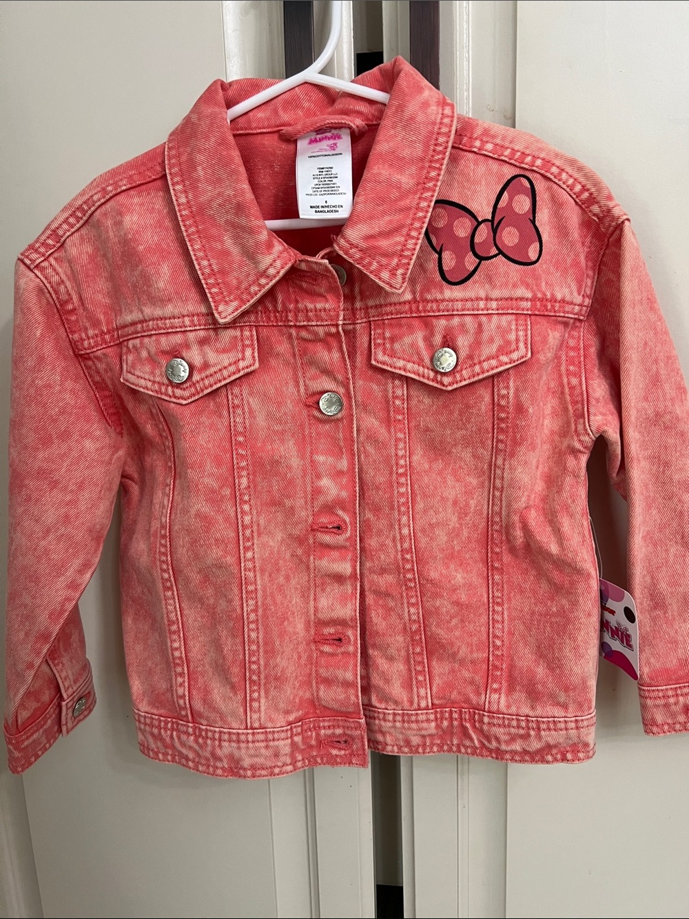 Disney Pink Acid-Wash Denim Jacket with Bow Accent
